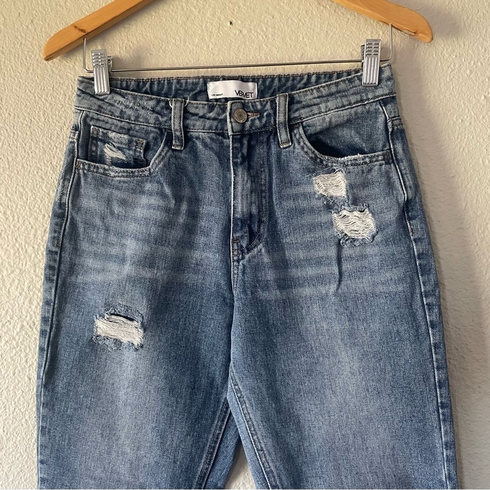 Vervet Jeans Womens 26 Blue Medium Wash Denim Mid Rise Tapered Distressed Ripped - Picture 3 of 12